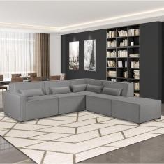 Sofá de Canto 4 Lugares com Puff 284cm Linho Lutz Yescasa Cinza