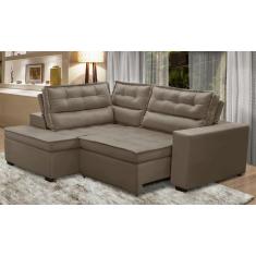 Sofá de Canto Retrátil e Reclinável com Molas LE 2,50x2,00m Viviane Suede Capuccino Madelina Decor