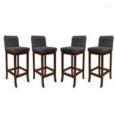 Kit 4 Banquetas Alta de Madeira com Encosto Matelassê Nice Suede Cinza CCS