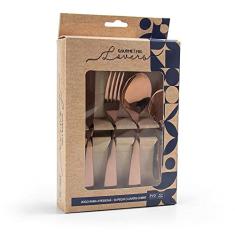 Gourmet Mix Jogo de Talheres 16 Peças Lovers Rose Gold Faqueiro Aço Inox Premium Mesa Posta Luxo
