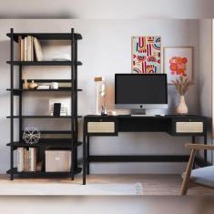 Escrivaninha com 2 Gavetas 139 cm e Estante Pés em Madeira - Artesano 