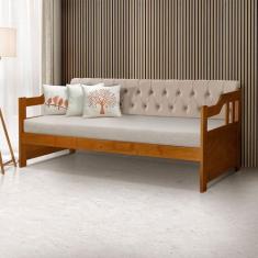 Sofá Cama Dublin Mona Estofado Capitonê Veludo Bege Madeira com 1 Colc