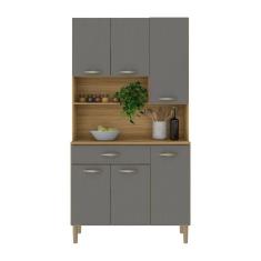 Armário De Cozinha Compacta 6 Portas E 1 Gaveta 90cm Baco Freijó-grafite - Pallazio