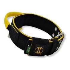Coleira Poderosso Com Alça Pitbull Preto/Amarelo Cachorro - Amorosso, 