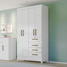 Guarda Roupa Solteiro com 4 Portas 4 Gavetas 110x204cm Sobral Moval Branco Flex