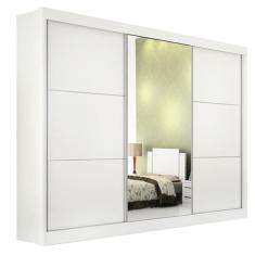 Guarda Roupa Casal com Espelho 3 Portas 6 Gavetas - Los Angeles-Branco - Móveis D`Doro