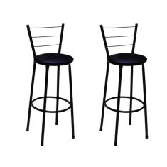 Kit 2 Banquetas Médias Preta com Encosto Assento Preto