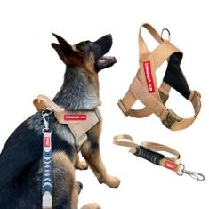 Coleira Peitoral com Guia para cachorro - Modelo Estriado Tamanho M - 