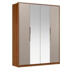 Guarda Roupa Casal Attore 4 Portas Nogueira Nude Prime Tx Com Espelho Demóbile - Demartêz