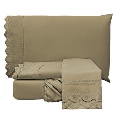 Jogo De Cama Lençol Queen Supremo Micropercal 300 Fios - Cáqui