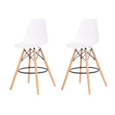 Kit 2 Banquetas Alta Eiffel Eames Branca Base Madeira - Waw Design