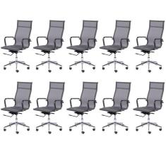 Kit 10 Cadeiras para Escritorio Presidente Esteirinha Tela Mesh 3303 Cinza