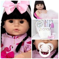 Boneca Bebe Recem Nascida Menina Linda Vestido Rosa Enxoval - Cegonha 