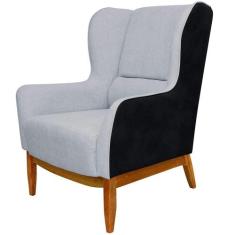 Poltrona Decorativa Fixa Base de Madeira Milena D02 Linho Cinza D-315 
