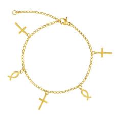 Pulseira Aço GLAM Groumet Cruz 14x7.5mm Ictus 11x4.5mm Gold IPG