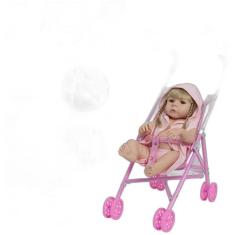 Bebê Reborn Menina Realista Roupão Carrinho Enxoval Completo