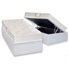 Cama Box Baú Solteiro: Colchão Anatômico Castor Sleep + Base CRC Courano White(88x188)