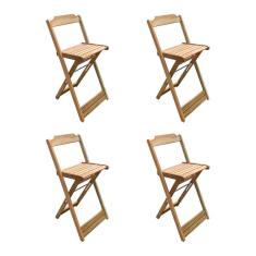 Kit 4 Banquetas Bistrô Dobráveis em Madeira Padrão - sem Pintura / Crua
