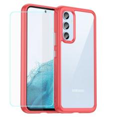 EUAGVQY Capa para Samsung A54 5G Galaxy A54 5G com filme de vidro temperado, parte traseira de acrílico cristal + amortecedor de TPU flexível, à prova de choque, antiimpressões digitais, capa