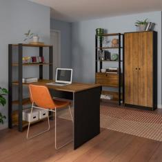 Conjunto Home Office 3 Peças Escrivaninha com Estantes e 2 Armários Ma