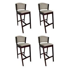 Kit 4 Banquetas Alta de Madeira Maciça Castanho Premium Ana com Encost