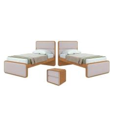 Quarto Infantil com 2 Camas Solteiro Loop Tecido Corano e Mesa de Cabe