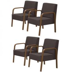 Kit 4 Poltronas Decorativas 1 Lugar Jade Braço Madeira D Salla Suede