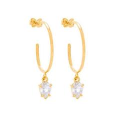 Brinco Rommanel Banhado Ouro Meia Argola Com Zircônia Gota 526072, 0