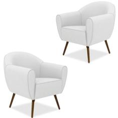 Kit 02 Poltronas Decorativas com Pés Palito Nina Corano Branco C-12 - 