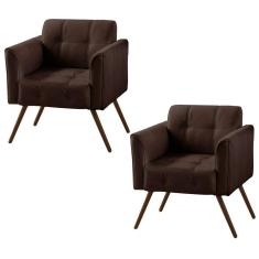 Kit 02 Poltronas Decorativa Bia Couro Conhaque - Gran Belo