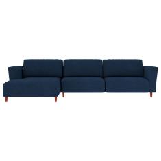 Sofá 305cm com Chaise Esquerda Franz Suede Azul - Gran Belo