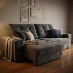 Sofá 3 Lugares Retrátil e Reclinável Biarritz Suede Grafite - Mobly