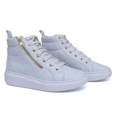 Tenis Sapatenis Cano Alto Feminino Ziper Lateral Botinha Casual Confortavel Macia Moderno-Feminino