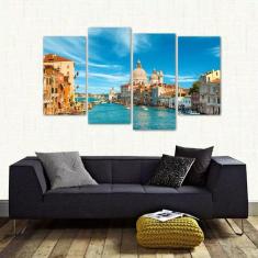 Quadro Paisagem Veneza Escritório Mosaico Em Tecido 4 Peças