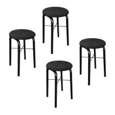 Kit 04 Banquetas Baixa Manu Suede Preto