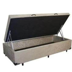Cama Box Baú Solteiro Suede Bege -Pistão A Gás
