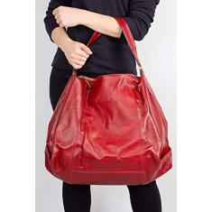 Bolsa saco grande de couro liso Cris - Vermelha