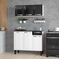 Kit Multiuso Itatiaia Rose Aço Balcão 3 Portas e 1 Gaveta Com Armário Aéreo 3 Portas Branco/preto