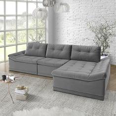 Sofá Milos 4 Lugares e Chaise Cinza Estofama