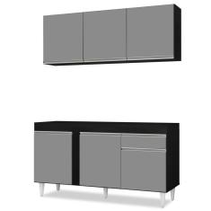 Armário Aéreo Argélia E Balcão Para Pia 150cm Dakota Preto/cinza - Lumil Móveis