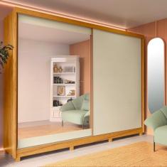Guarda Roupa Casal 2 Portas de Correr Espelho Apolo Gelius Móveis Naturale/off White