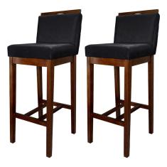 Kit 2 Banquetas Alta para Bancada Ilha Líbia Madeira Capuccino Suede Preto CCS