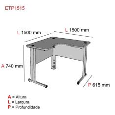 Mesa para Escritório em L Estação de Trabalho ETP1515 Maxxi Pandin Móveis Preto/Walnut