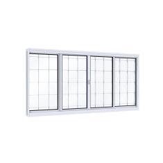 Janela de Aço de Correr 100x150cm 4 Folhas com Grade Quadrada Facilita Lucasa Branco