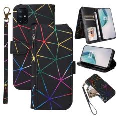 Furiet Capa carteira compatível com OnePlus Nord N10 5G com alça de pulso, 9+ compartimentos para cartões com zíper, capa de telefone flip de couro PU para One Plus N 10 G5 1 Plus 10N 1plus One+ 1+