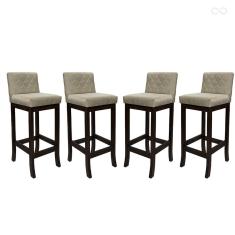 Kit 4 Banquetas Alta para Bancada Tóquio Madeira Maciça Matelassê Suede Bege CCS