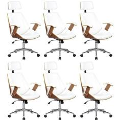 Kit 6 Cadeiras de Escritório Presidente Giratória com Apoia Cabeça Office Lisboa Branco