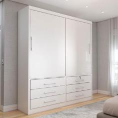 Guarda-Roupa Solteiro Essence 2 Portas 6 Gavetas com Chave Neve - Pano