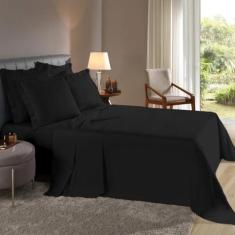 Lençol Queen 4 Pçs Fronhas com Abas 180 Fios - Dryka Enxovais, Preto