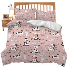 Conjunto de cama de vaca com tema de vacas fofas, estampa de vaca, capa de edredom para quarto de solteiro, macio, casal, Queen, tamanho king, capa de edredom com 2 fronhas para crianças,